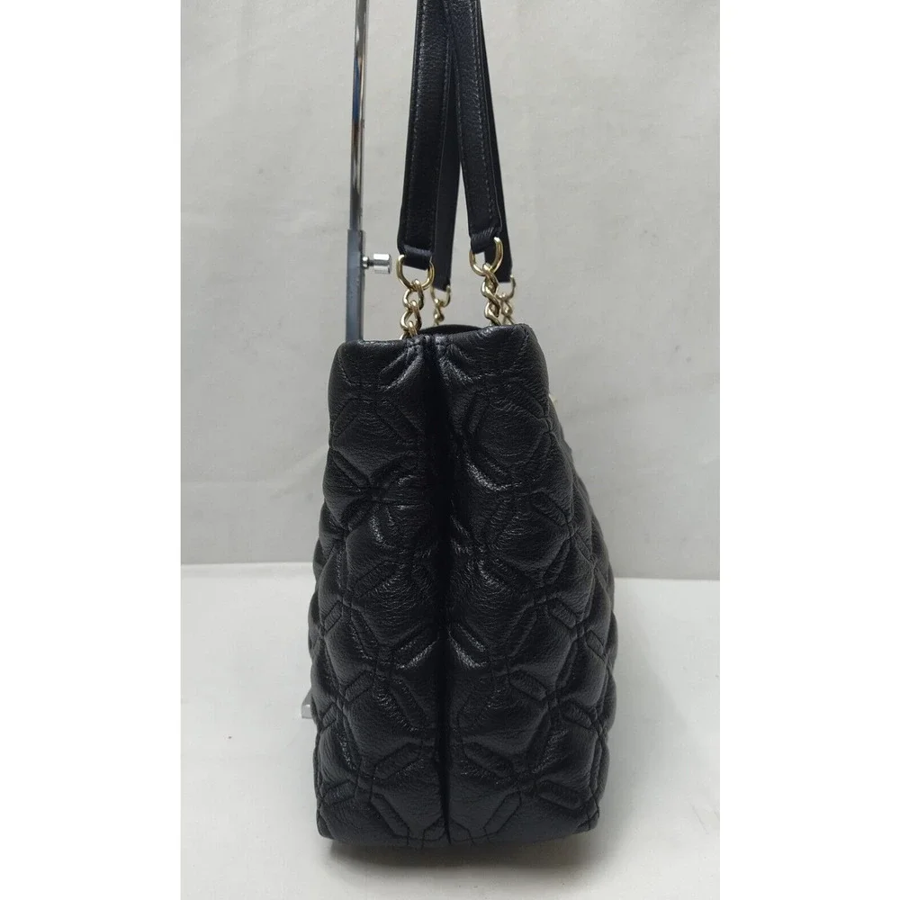 Kate Spade Black Leather Quilted Chain Strap Turnlock Satchel Shoulder Bag